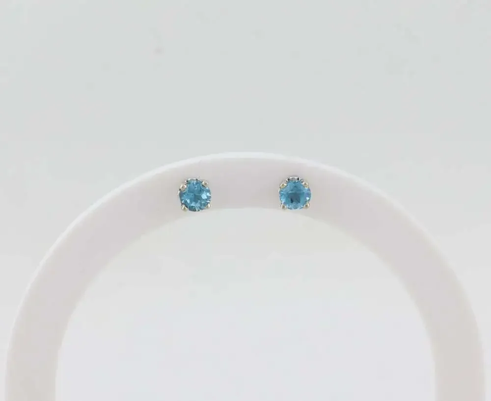 14k White Gold Natural Swiss Blue Topaz Earrings Studs 3/16